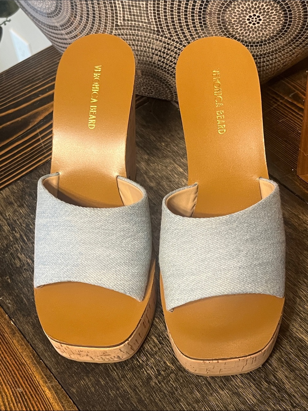 Veronica Beard Denim Slide Sandals with Cork Platform size 6